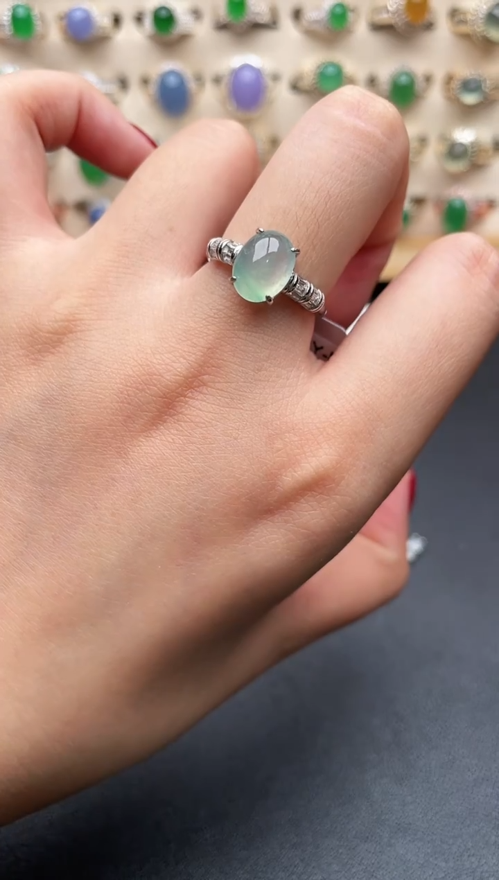 银S925镶嵌戒指翡翠一物一证一礼盒