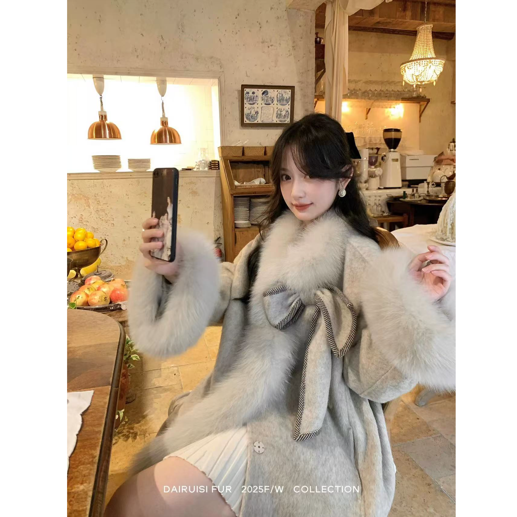 蝴蝶结双面呢外套女小香风名媛秋冬氛围感大衣S111294