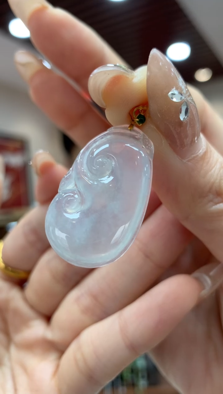 【闪购商品】翡翠吊坠(不含链)18K金镶嵌如意