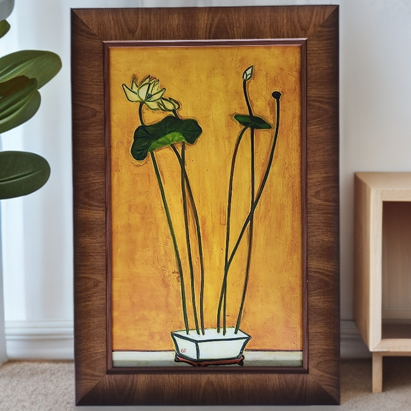 222法式复古小众艺术荷花装饰画客厅玄关餐厅背景墙