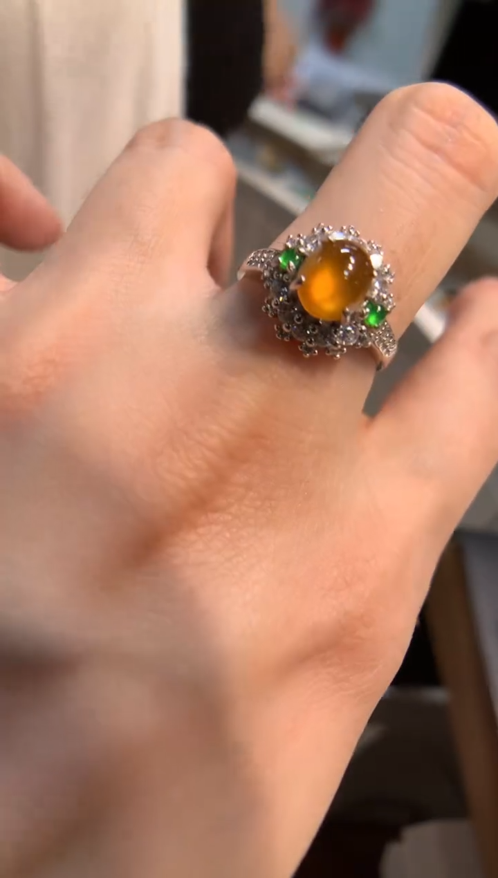 银S925镶嵌戒指翡翠戒指