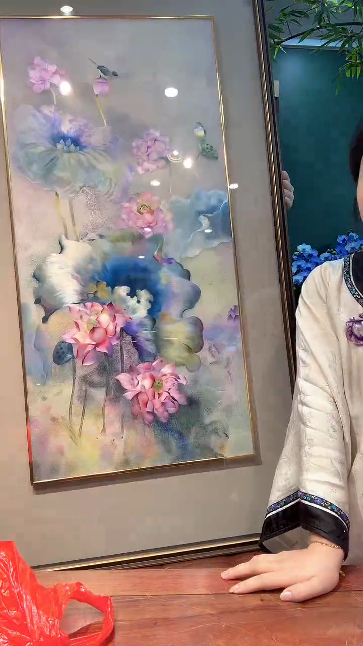 竖款非遗苏绣手工刺绣装饰画不包邮