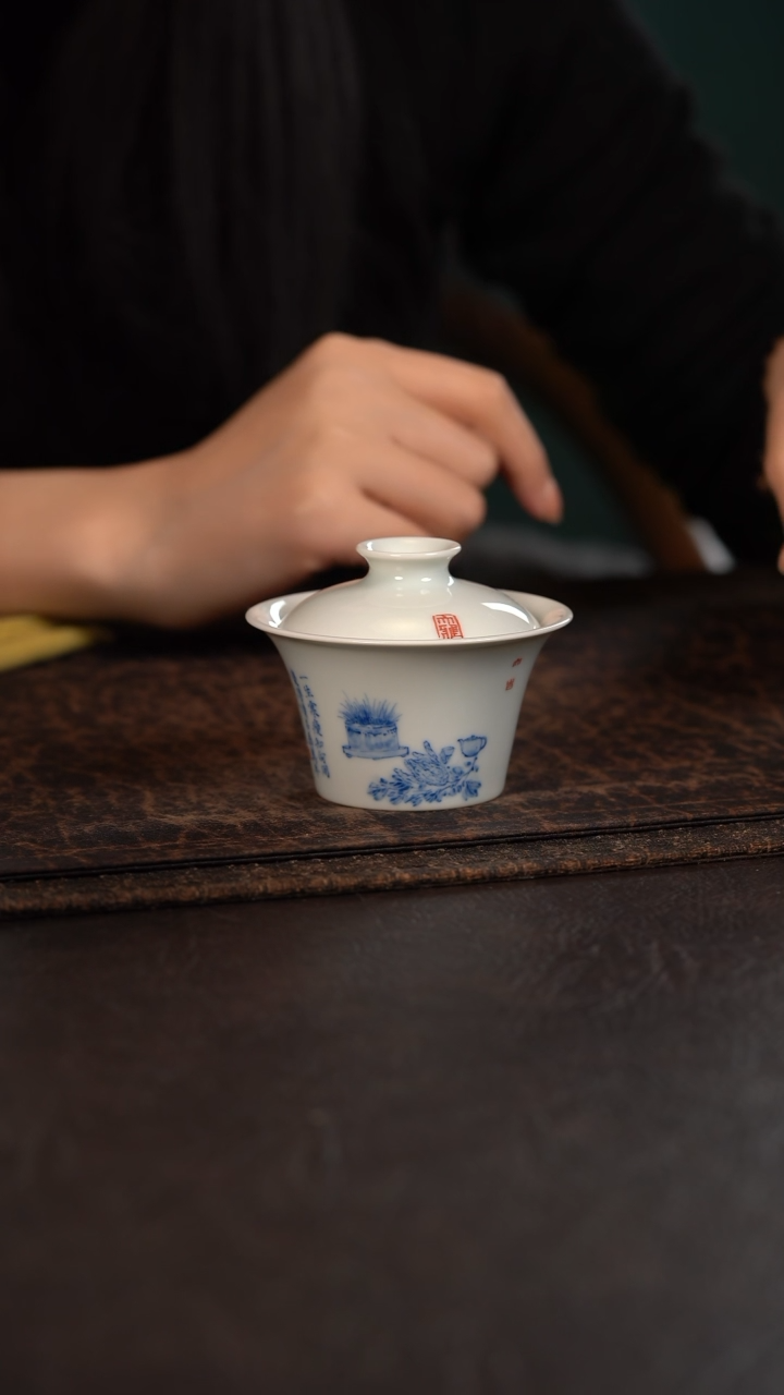 【闪购商品】杯聚澜堂富贵清供马蹄撇口盖碗