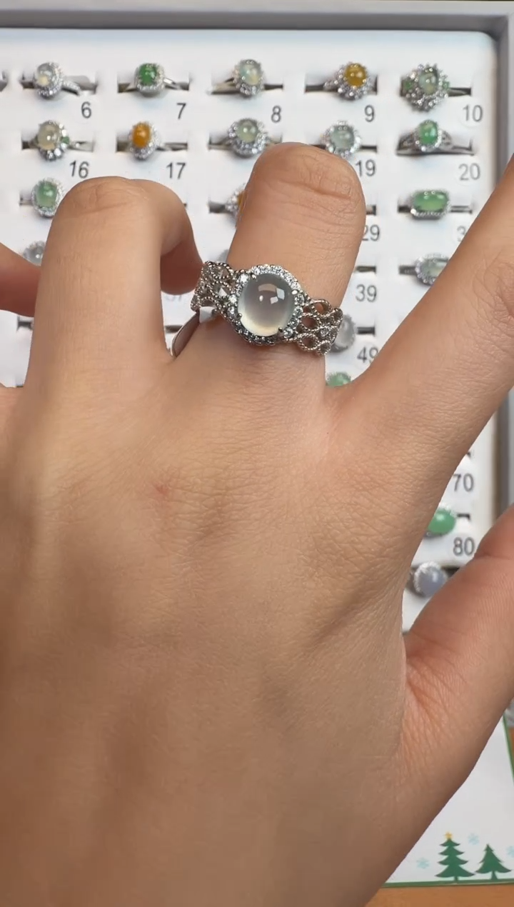 银S925镶嵌戒指翡翠925银镶A货翡翠戒指127