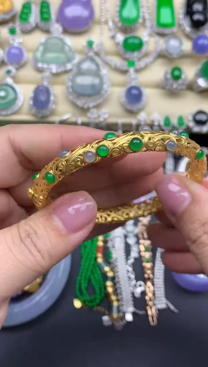 【闪购商品】翡翠手镯18K金镶嵌602-中国好珍宝