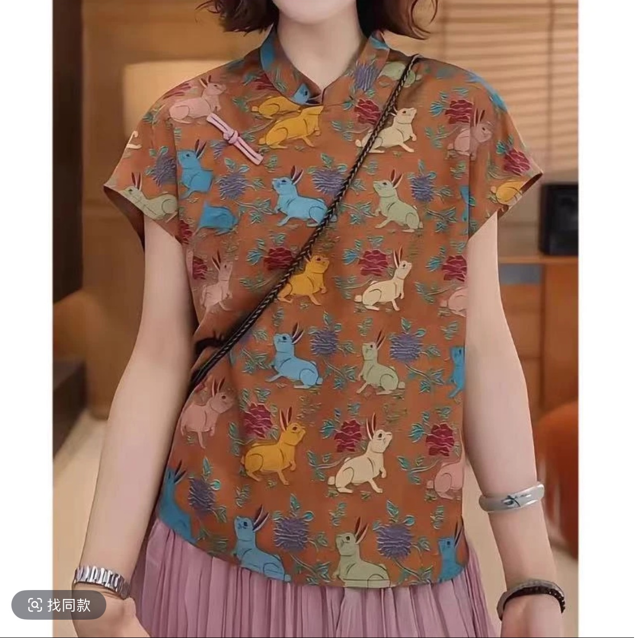 新品百搭新中式国风民族风气质网红时尚夏季复古印花