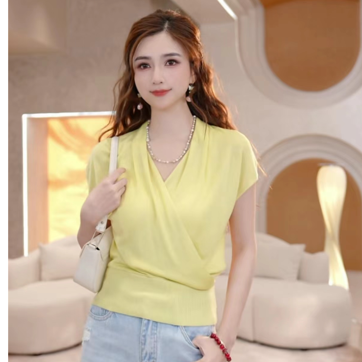 COCO BECCI【显瘦小蛮腰】莱赛尔桑蚕丝百搭针织短袖T恤CFLJB332030