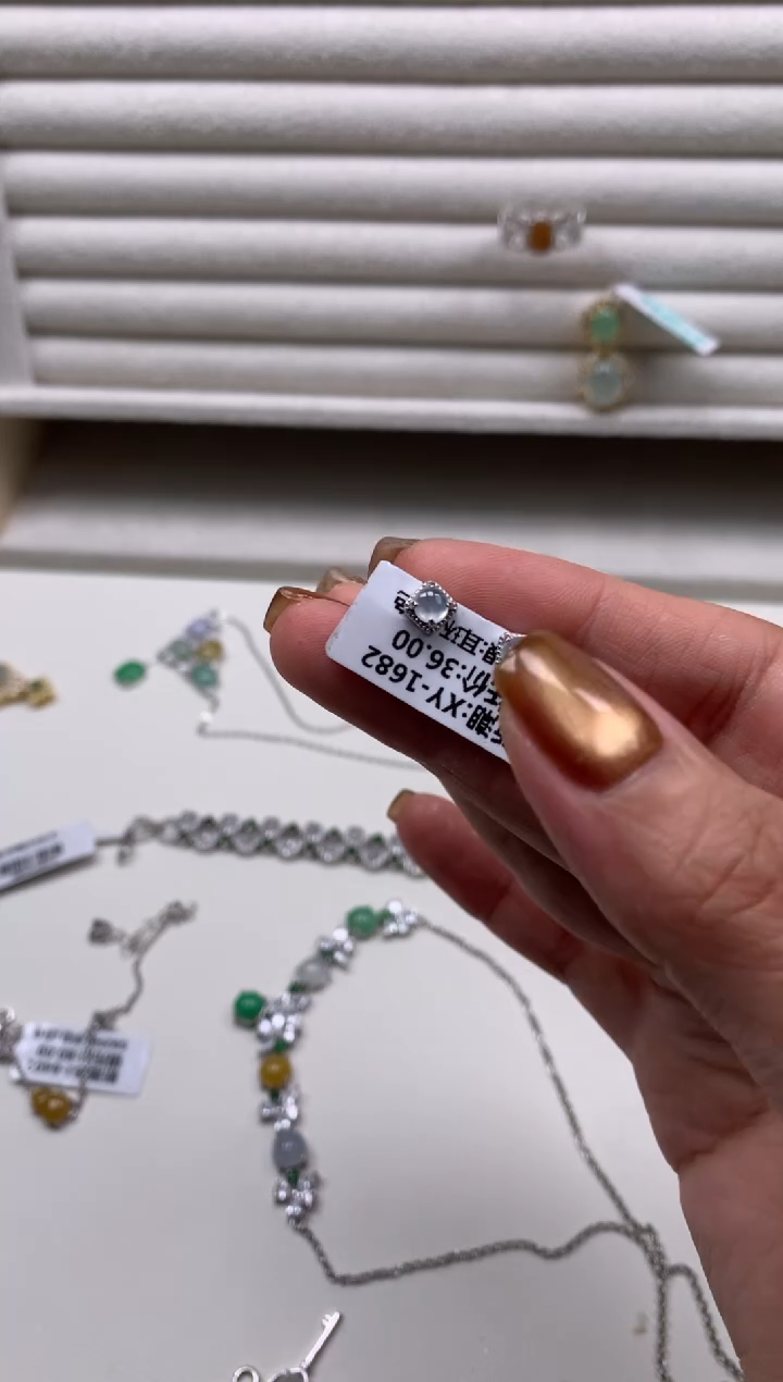 银S925镶嵌戒指翡翠耳饰