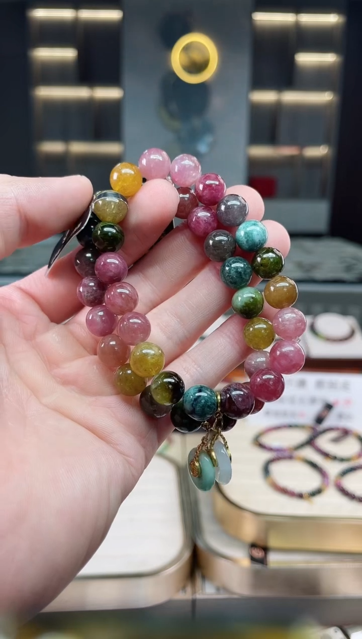 未镶嵌老矿碧玺彩虹单圈手串9mm+碧玺多样性发一条xion