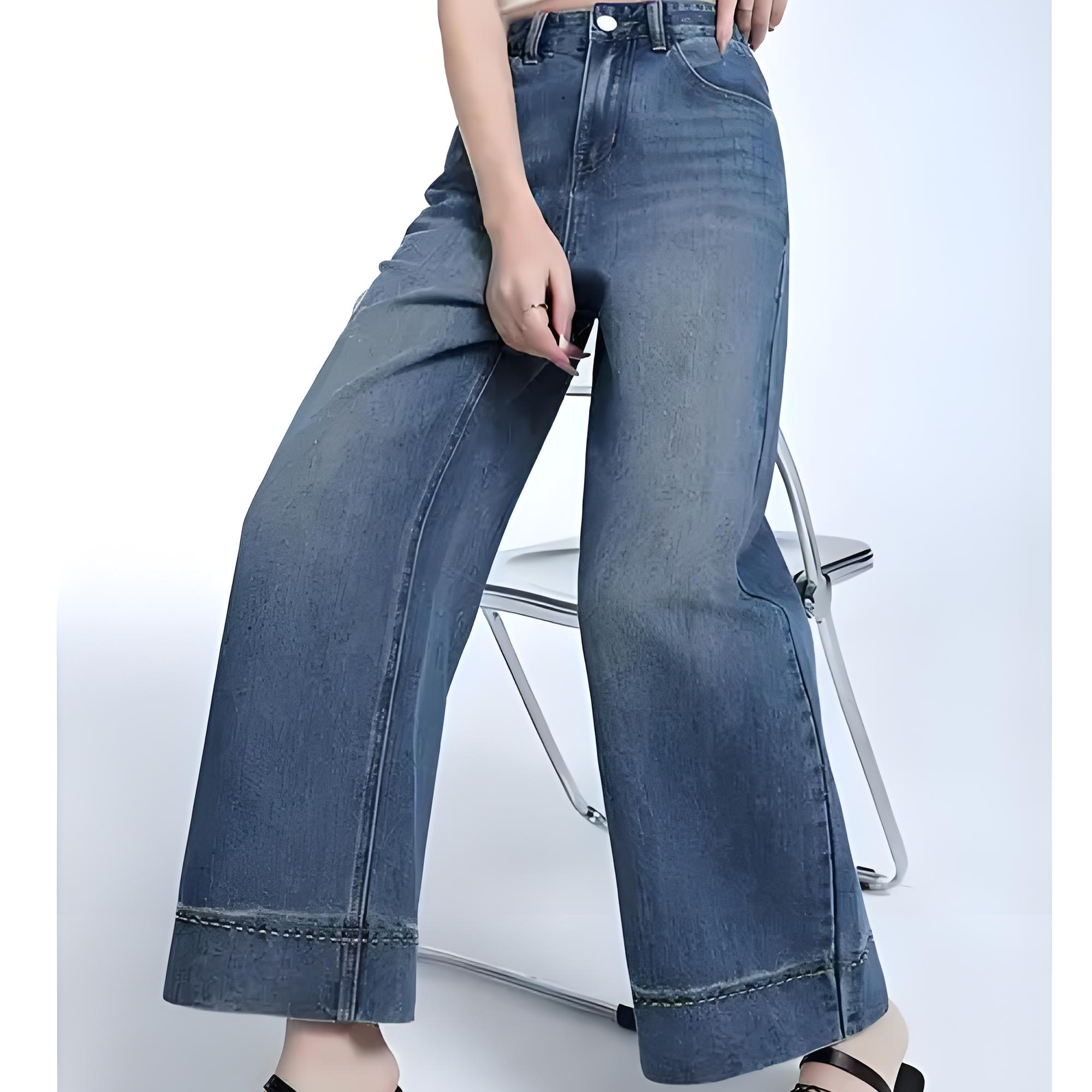 阔腿裤高腰九分裤夏季印染牛仔裤裤子长裤韩系清