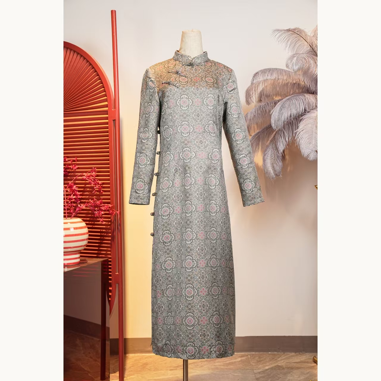 【万象有衣】天华锦纹-设计师款手工蜀锦旗袍裙-7452