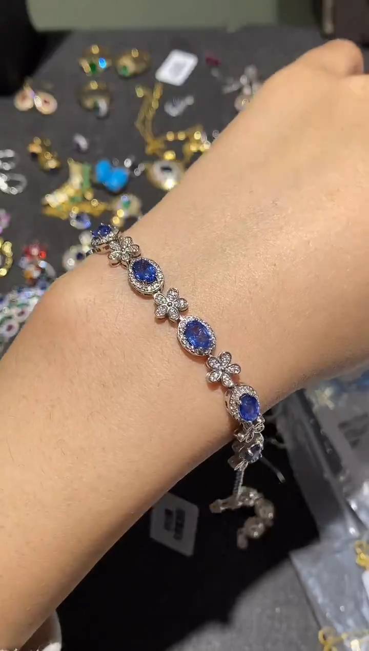 手链蓝宝石银S925镶嵌手链