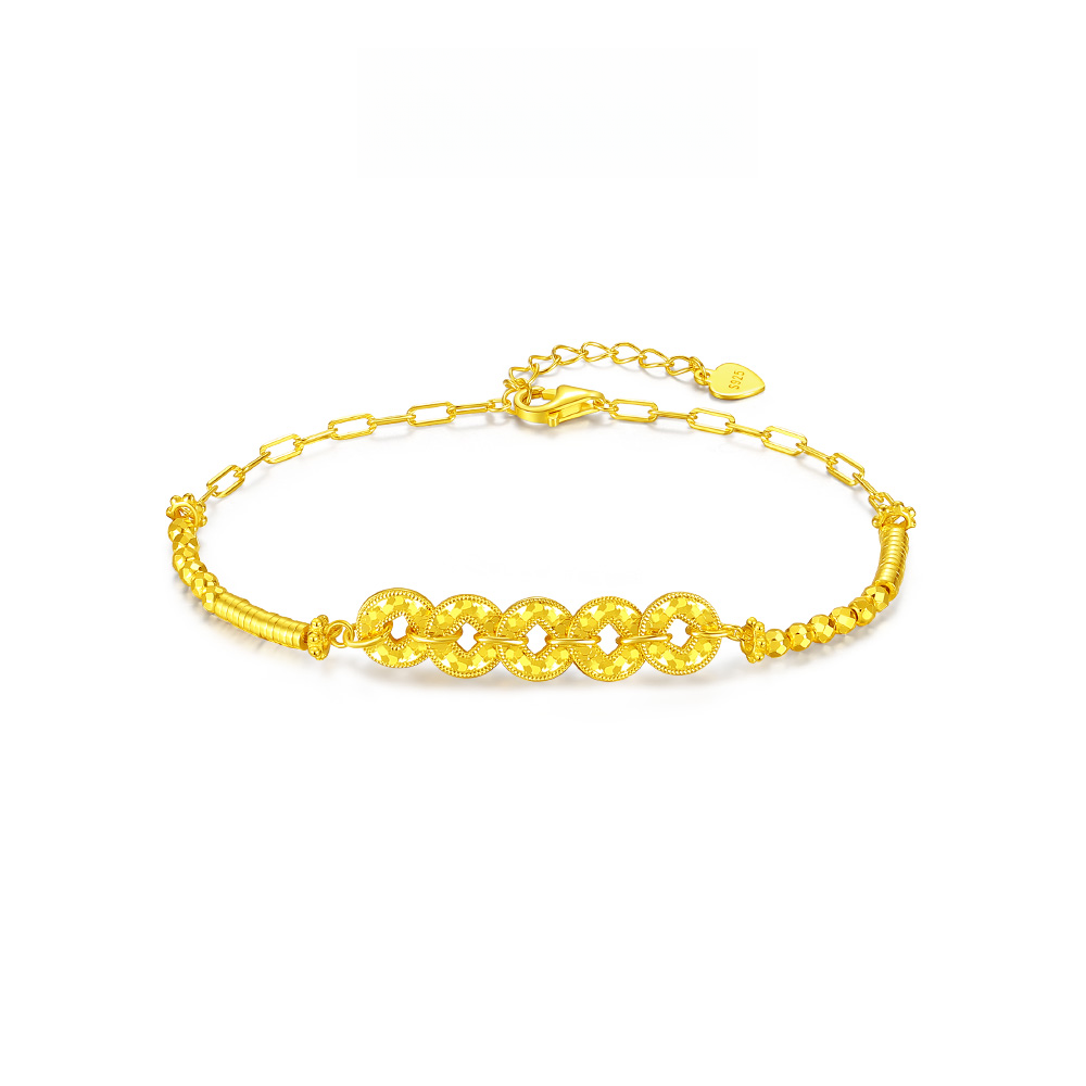 925银手链 925银手链 周大生五福财通好运碎冰冰五帝钱手链