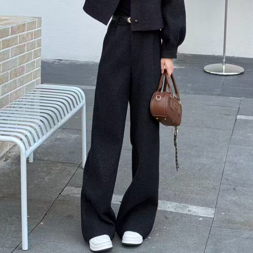 【达人专属】2025新款女气质休闲显瘦百搭加绒毛呢裤子