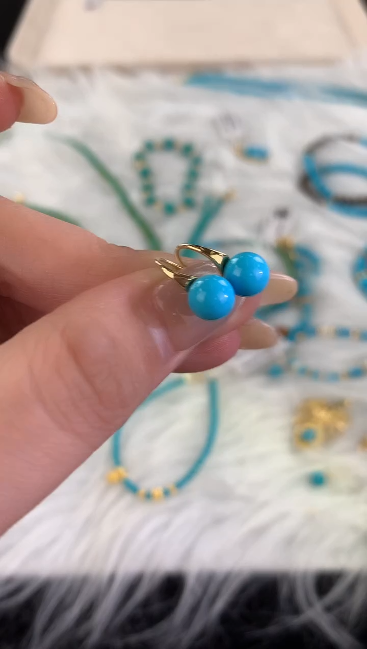 18K金镶嵌绿松石耳饰A314|3999