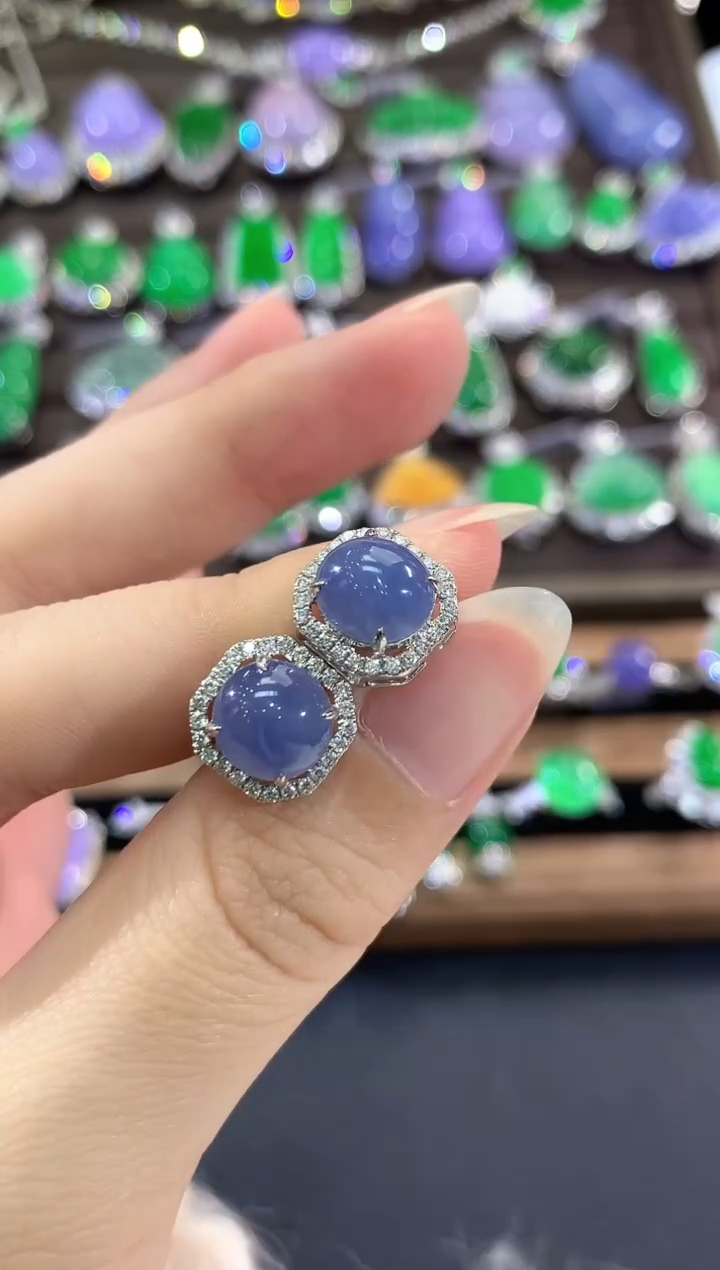 18K金镶嵌翡翠耳饰e28紫货有色差