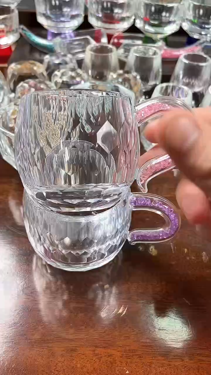 【闪购商品】玺宴新款水晶弯把小茶碗粉钻+紫罗兰