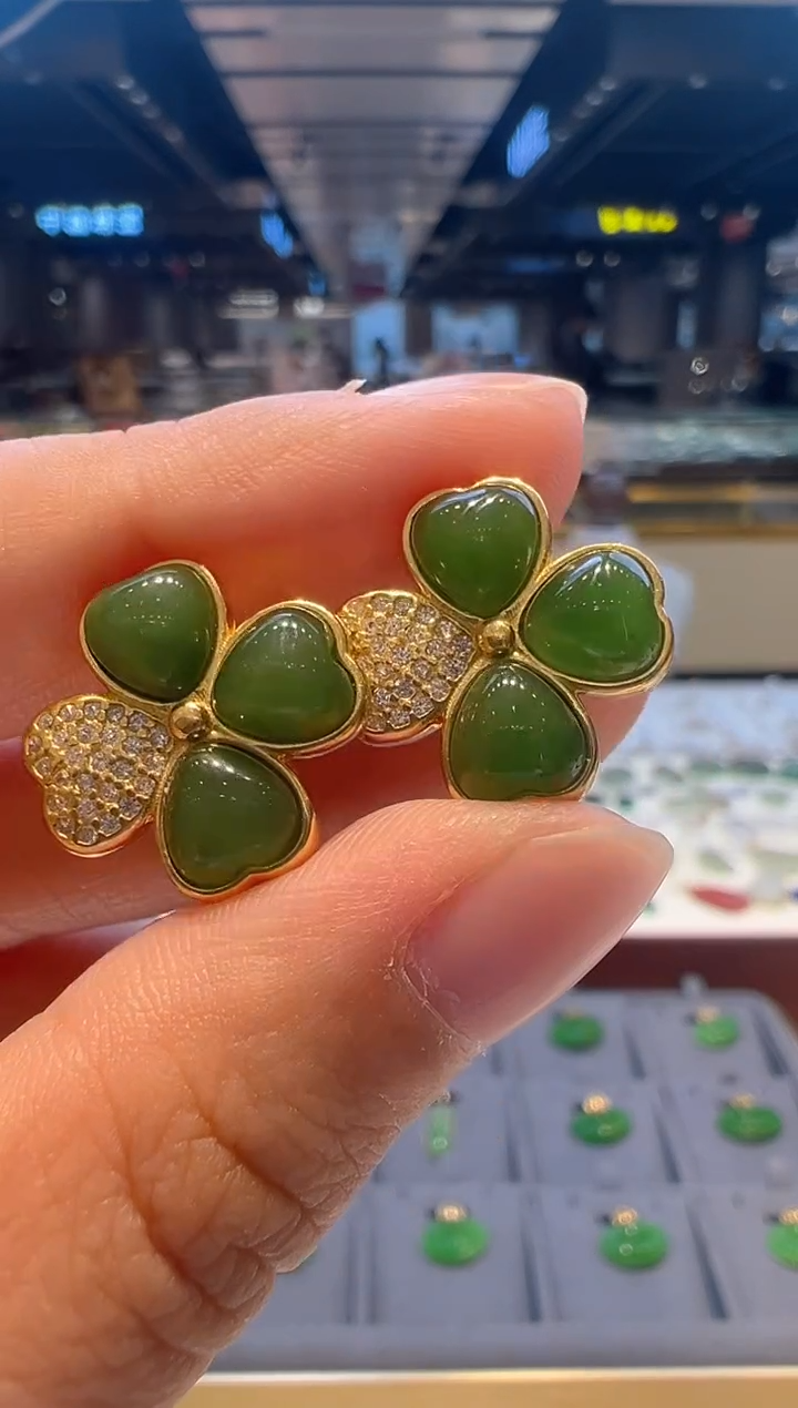 【闪购商品】和田玉耳饰银S925镶嵌18