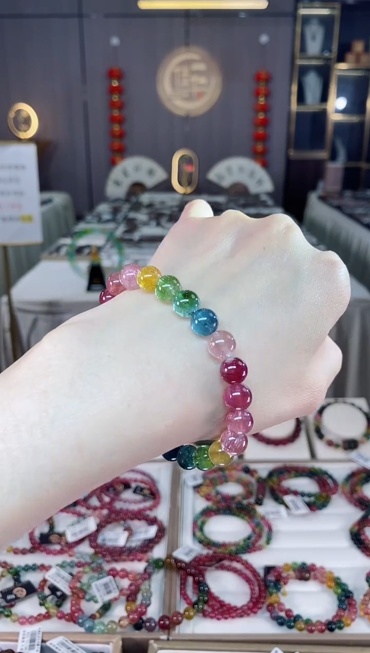 未镶嵌老矿碧玺色标彩虹单圈手串8mm+碧玺dan多样性发货一条