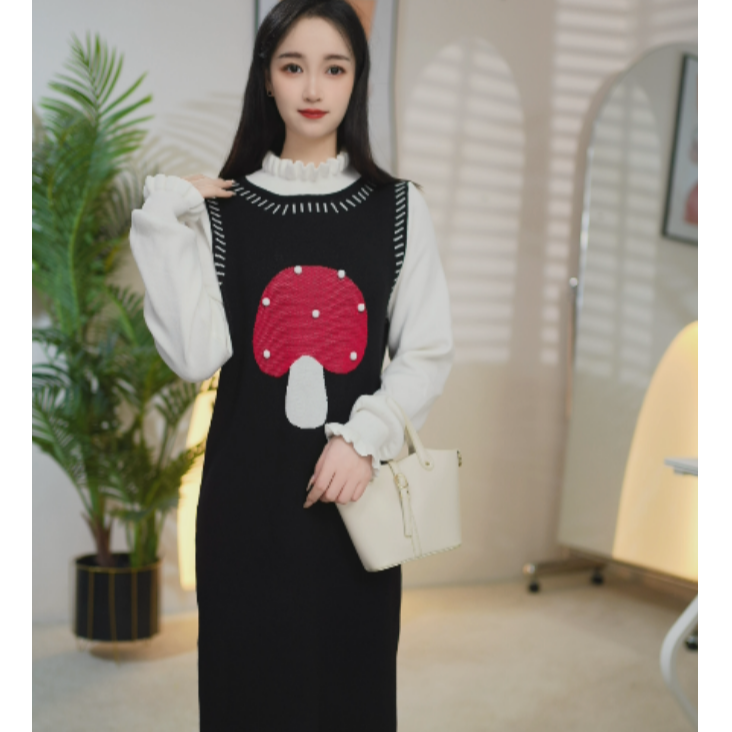 时尚新款气质减龄针织裙蘑菇毛衣裙-76736