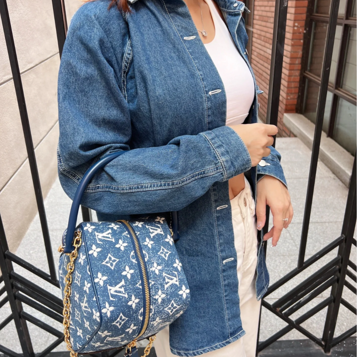 99新 LouisVuitton/路易威登 小花Jerry 骰子包 牛仔布