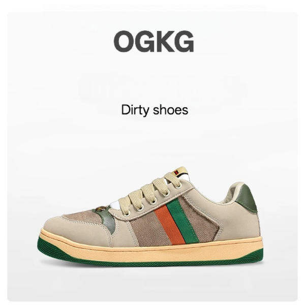 G家脏脏鞋-莆田纯源复古老花真皮男女情侣休闲板鞋字母正确做旧