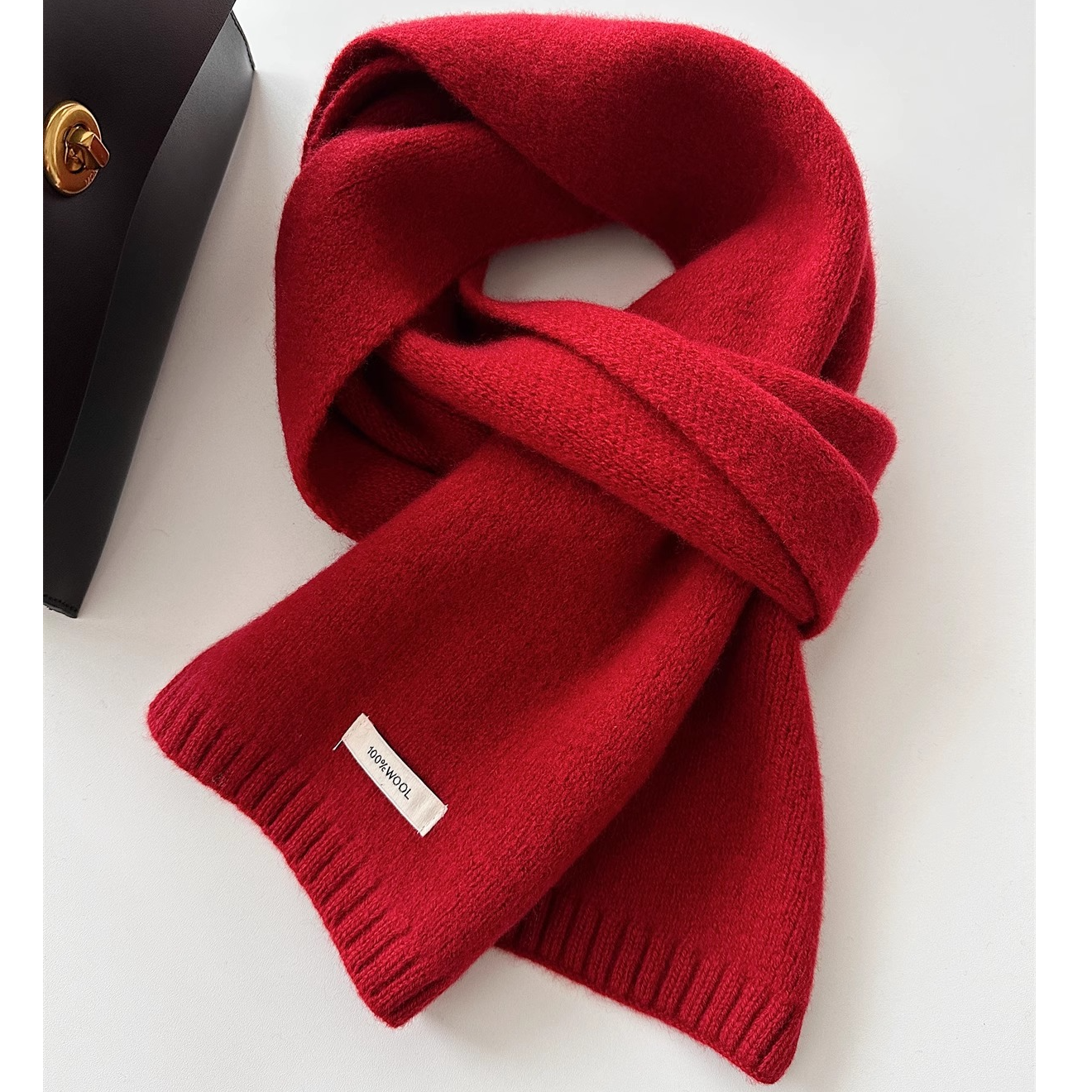 新款百搭冬季纯色围巾100%纯羊毛女秋冬保暖针织百搭女围脖围巾