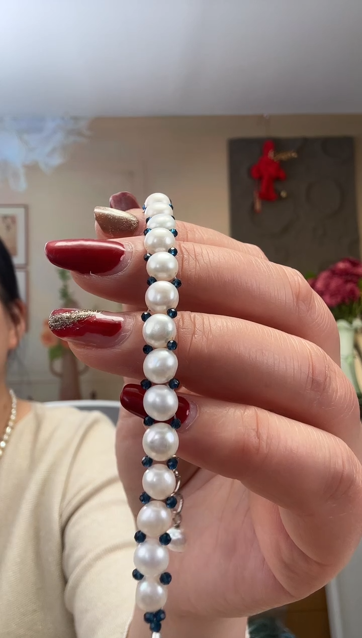 【闪购商品】淡水珍珠手绳未镶嵌宝蓝色珍珠手链