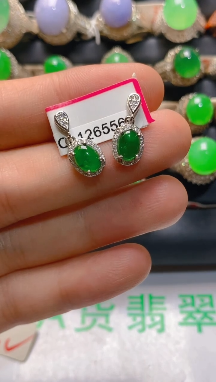 【闪购商品】翡翠耳饰银S925镶嵌天然A货翡翠1