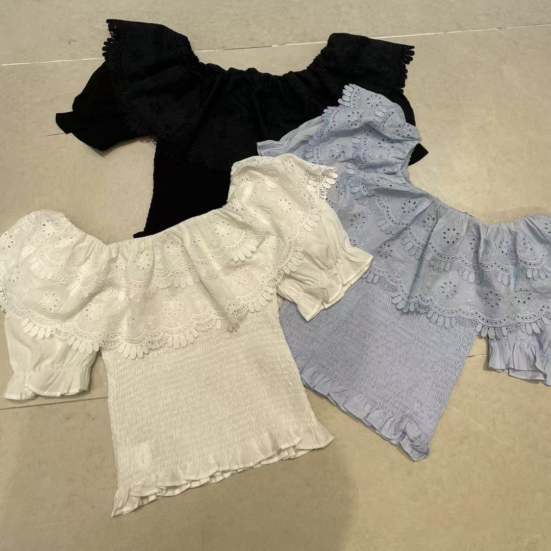 91475三色压褶纹理时尚大U领设计短袖上衣