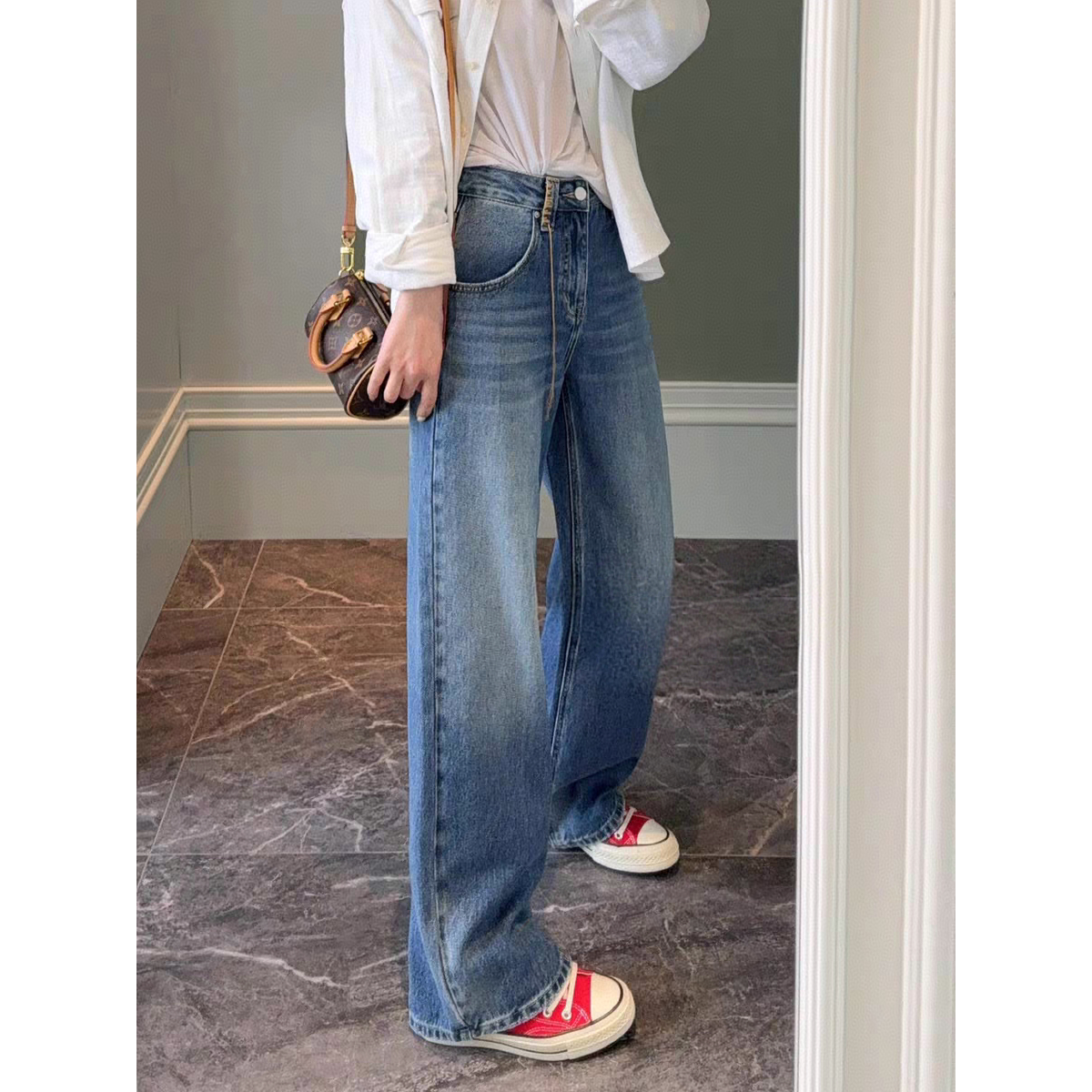 SU【785】花86愫洋 MWMA无弹直筒窄版阔腿设计款牛仔裤~