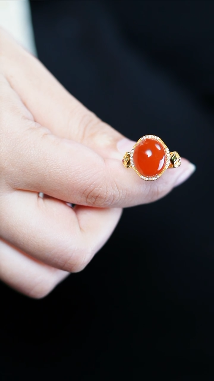 【闪购商品】南红玛瑙戒指18K金镶嵌戒指@@DSKJ880066