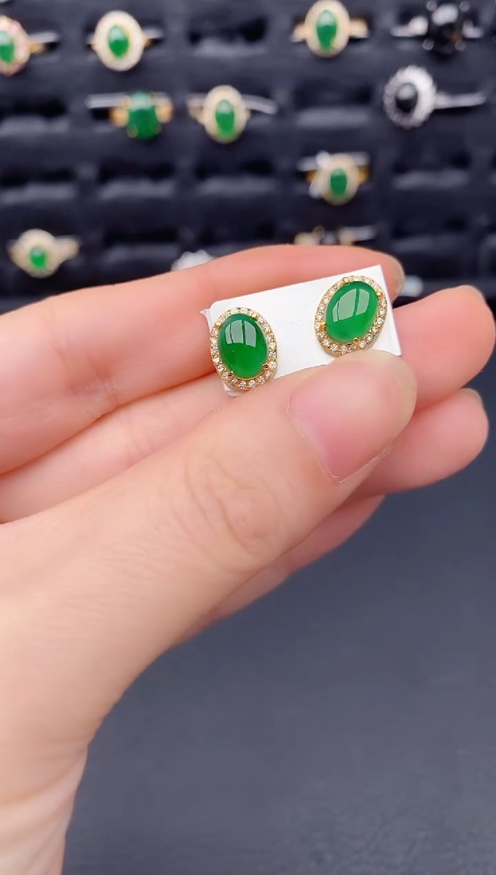 银S925镶嵌翡翠耳饰天然a货翡翠352