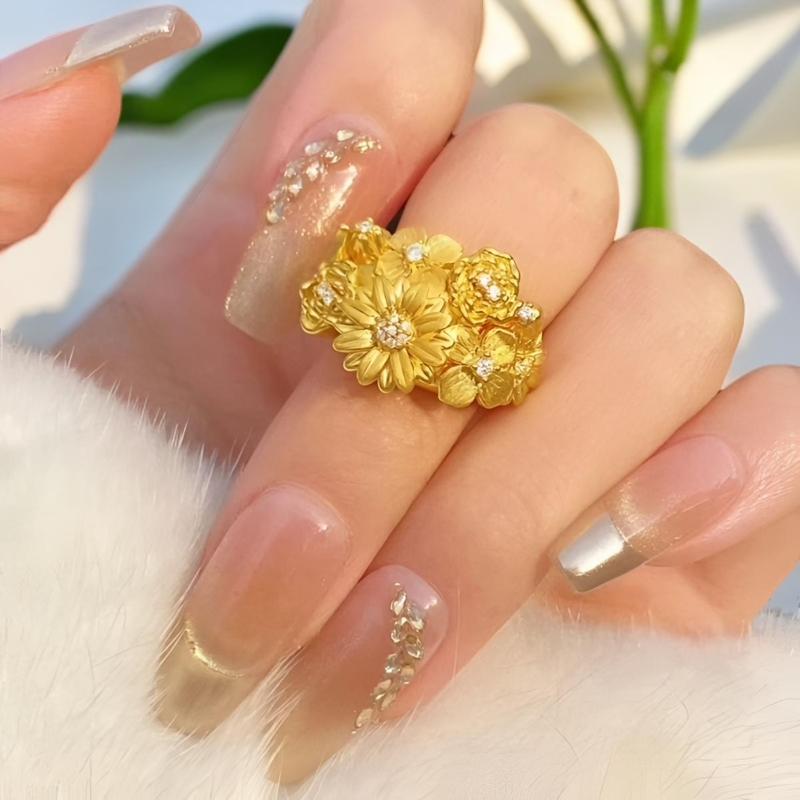 足金999SF同款繁华戒指古法工艺新中式国风款D