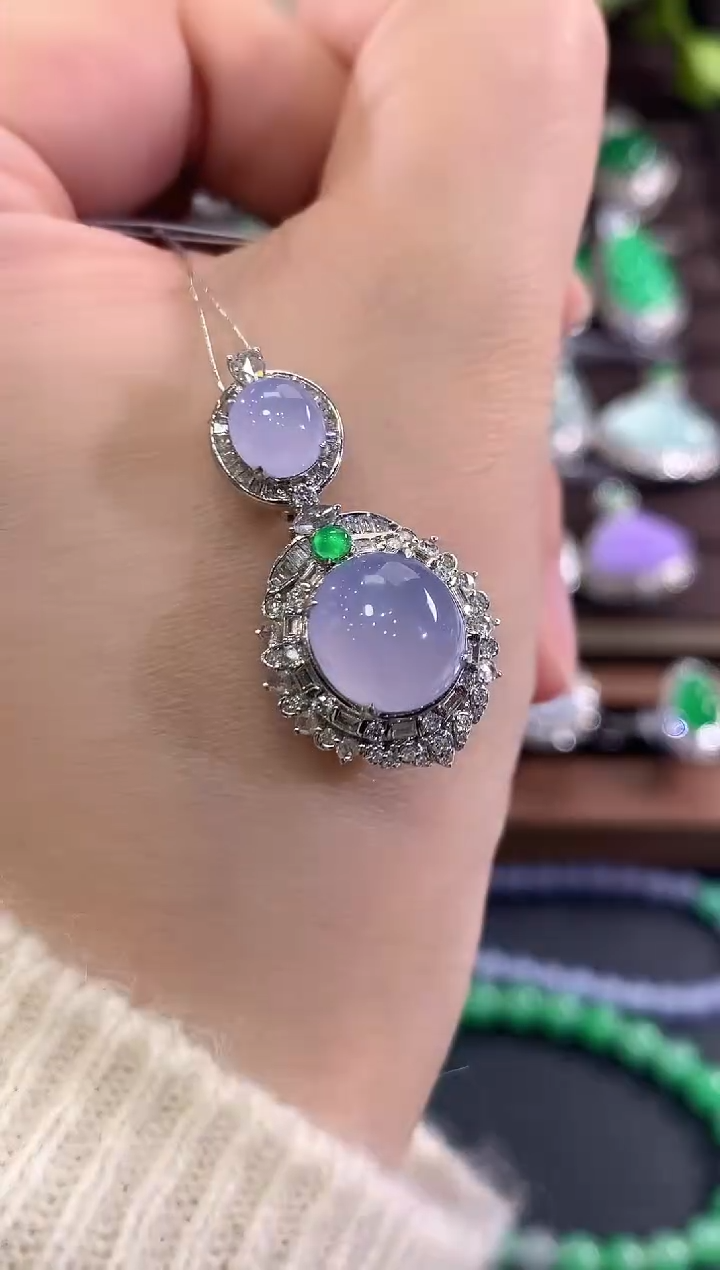 吊坠(不含链)18K金镶嵌翡翠d97紫货有色差