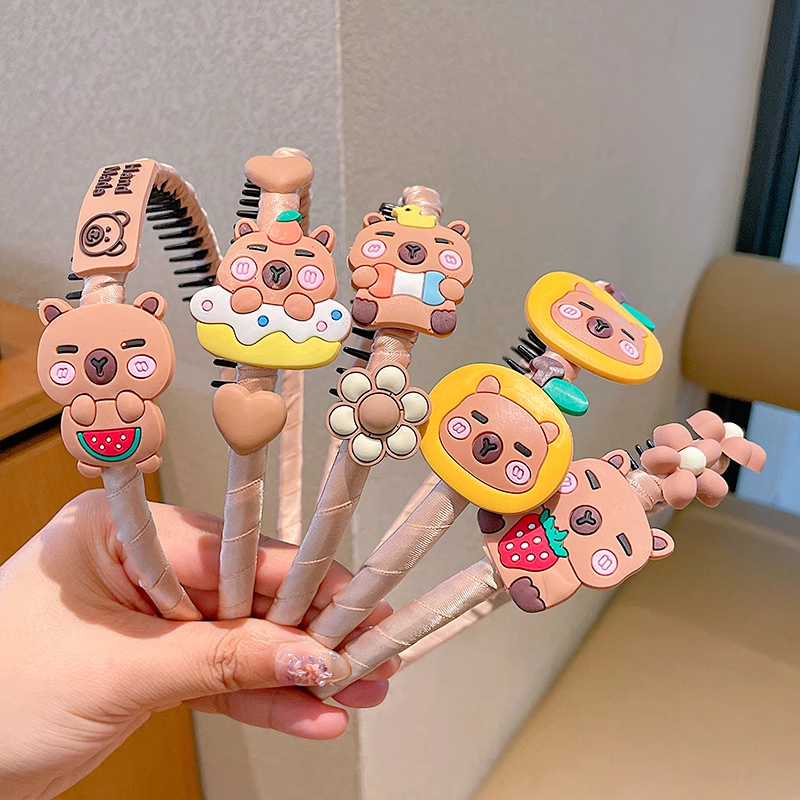 儿童卡皮巴拉碎发神器头箍女童前额刘海带齿不勒头全包布宝宝发箍