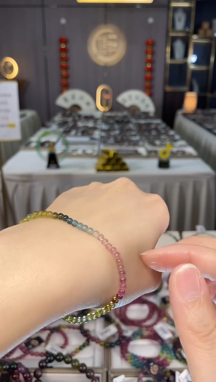 未镶嵌老矿碧玺彩虹单圈手串3mm+碧玺dan多样性发货一条