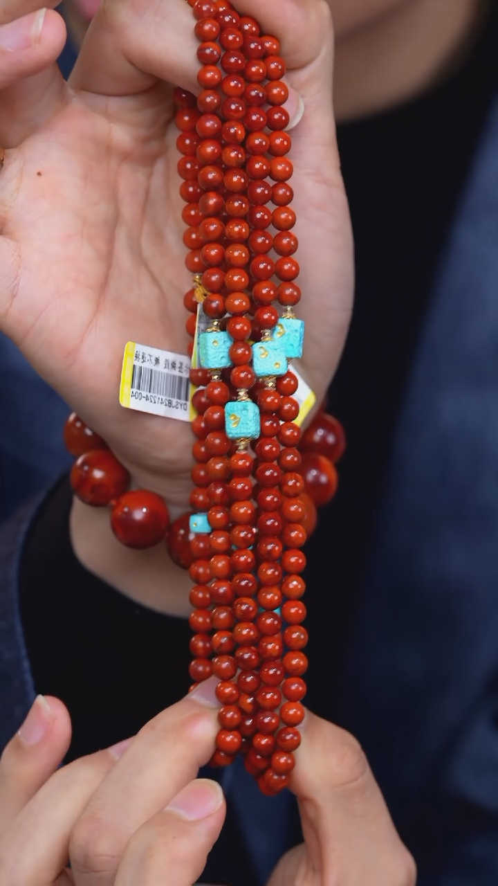 【闪购商品】南红玛瑙多圈手串18K金镶嵌金沙江双圈手串 