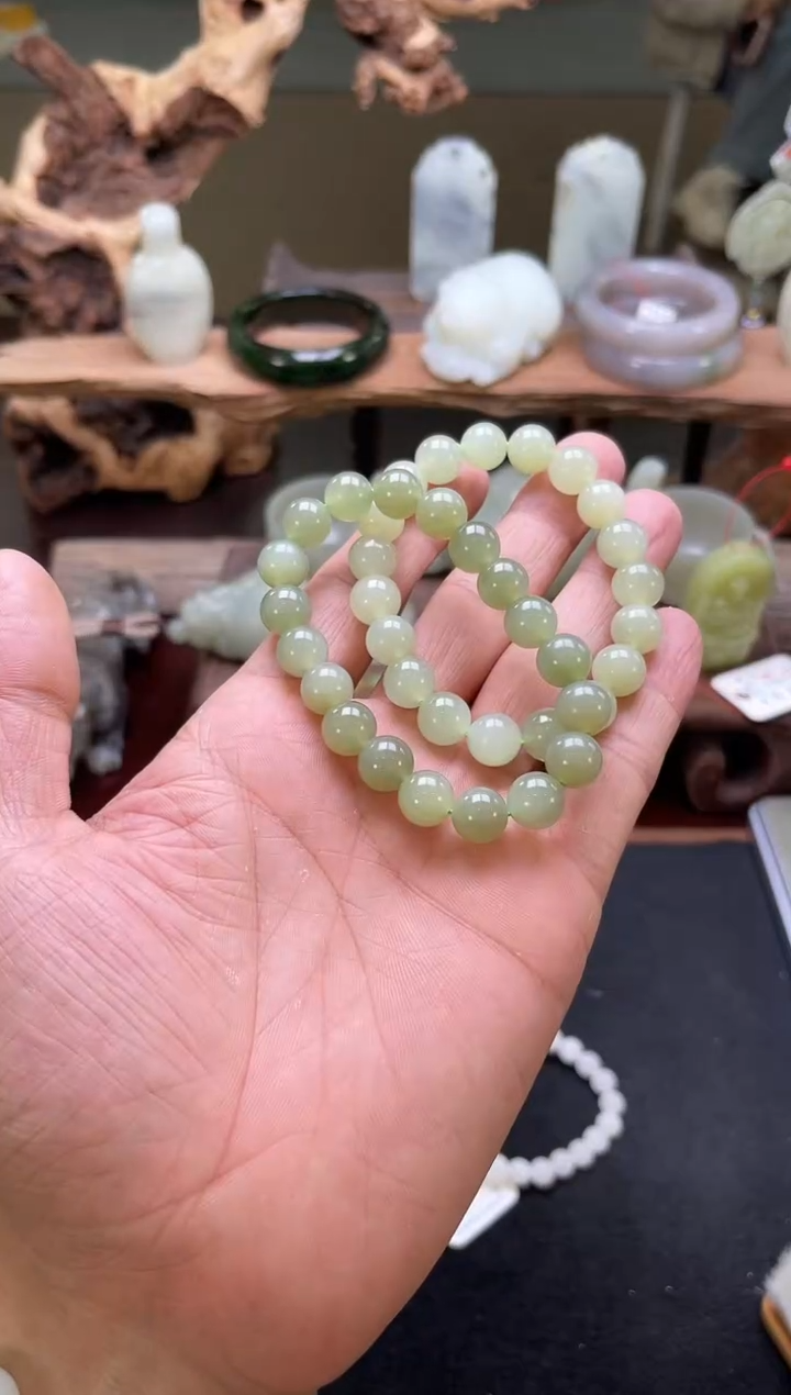【闪购商品】和田玉手串未镶嵌卡10青海青白玉圆珠 多样性发一