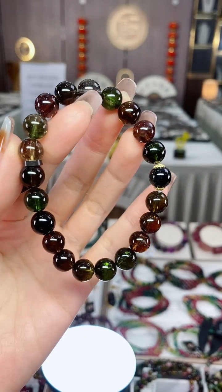 老矿黑糖碧玺净体单圈手串9mm+未镶嵌碧玺dan多样性发货一条