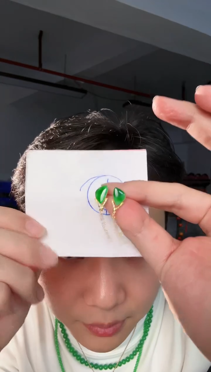 【闪购商品】翡翠耳饰18K金镶嵌缅料A货翡翠/支持复检/一件