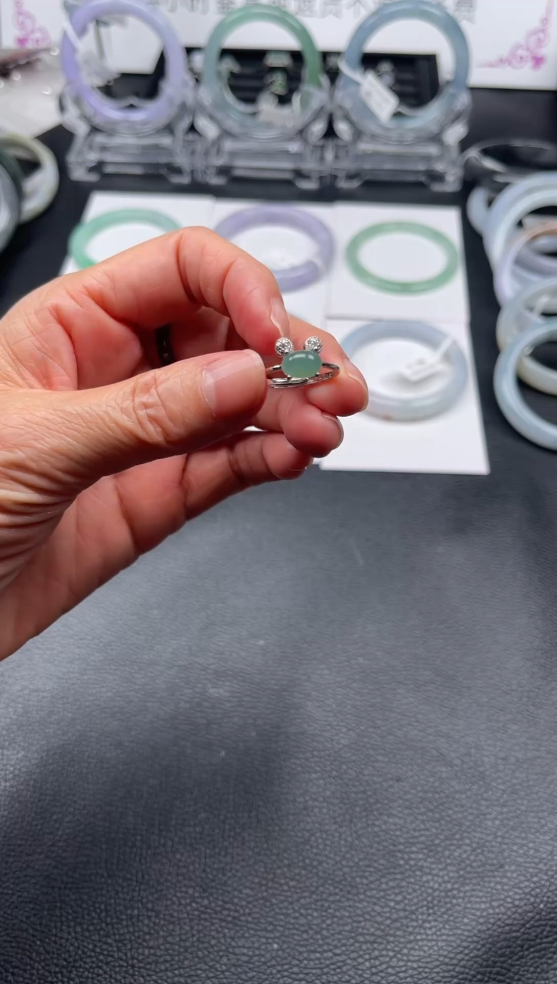 【闪购商品】翡翠戒指银S925镀金镶嵌米奇款