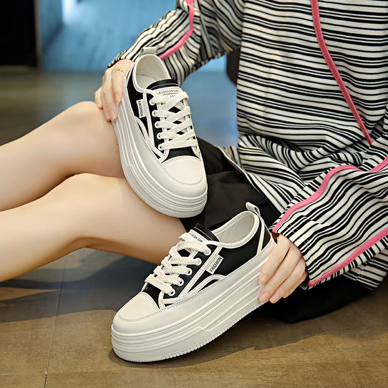 (熊猫)头层牛皮243厚底百搭超轻小白鞋