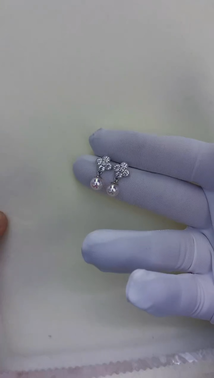 银S925镶嵌饰品海水珍珠四叶草耳饰