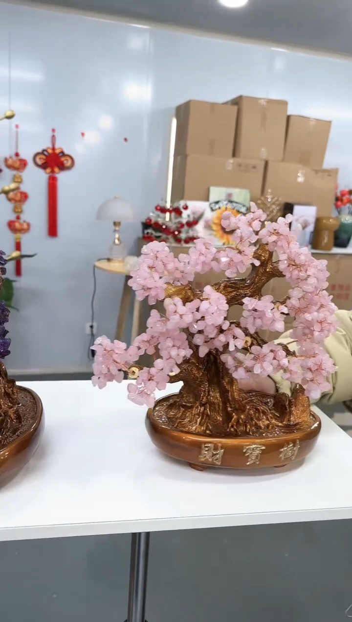 【闪购商品】玻璃金沃009903粉色发财树