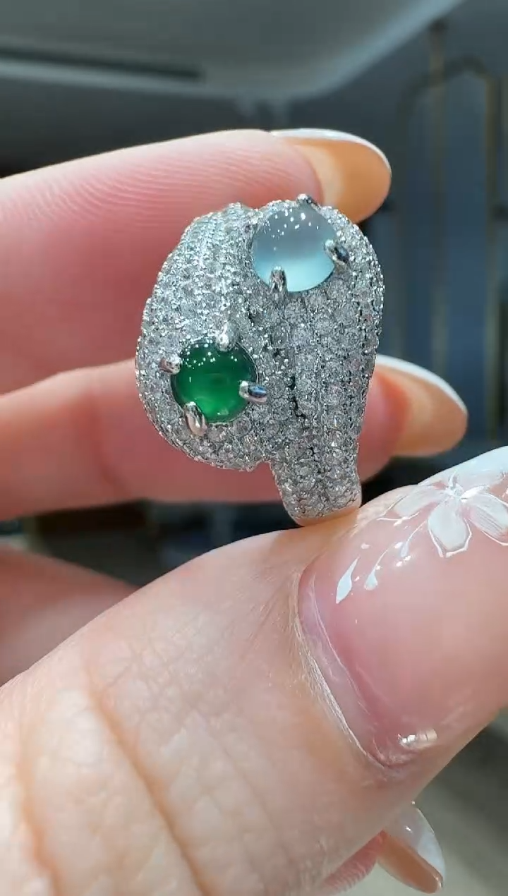银S925镶嵌戒指翡翠戒指