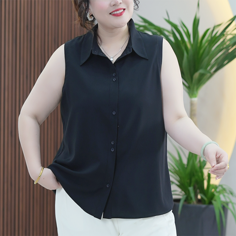 法式尖尖领醋酸无袖衬衫轻职装大码叠穿干练通勤夏季马甲背心女潮