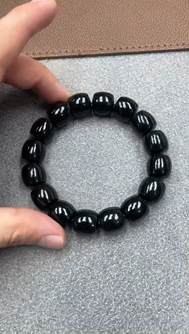 未镶嵌手串和田玉纯天然新疆塔县黑青14直切