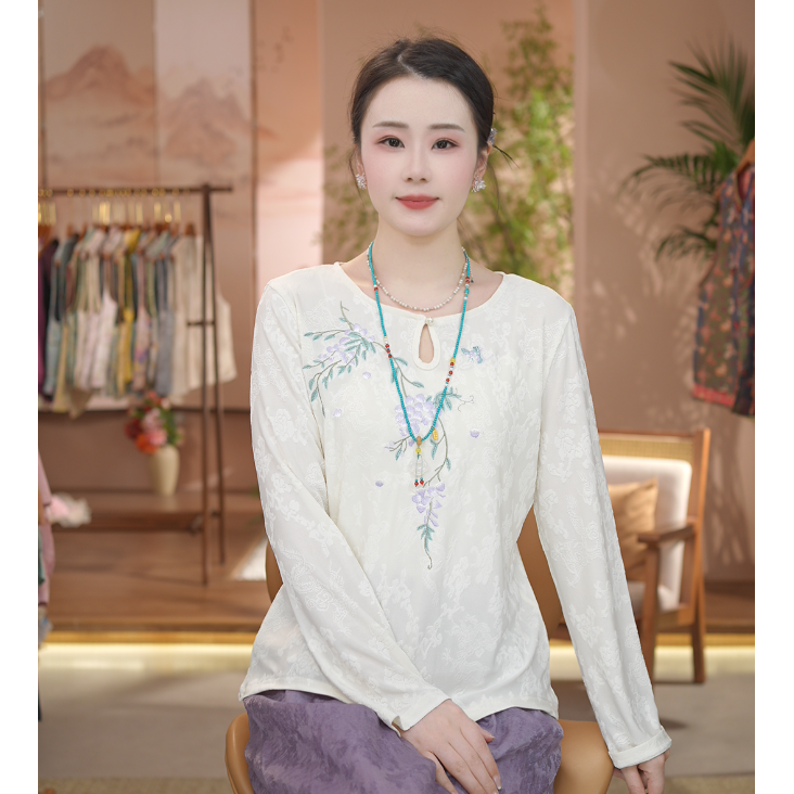 《 紫葡萄-衬衫》2025年秋冬新款刺绣国风圆领休闲百搭新中式衬衫
