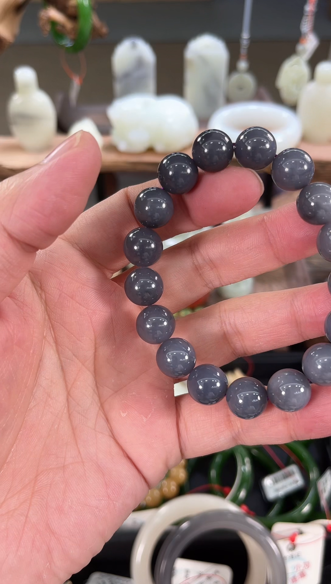 【闪购商品】和田玉手串未镶嵌卡12青海烟紫 圆珠 9007672